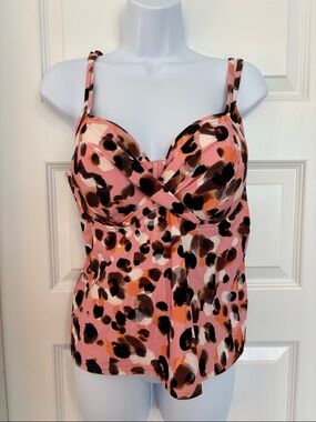 Pink Leopard Print Tankini Top with Built-In Support